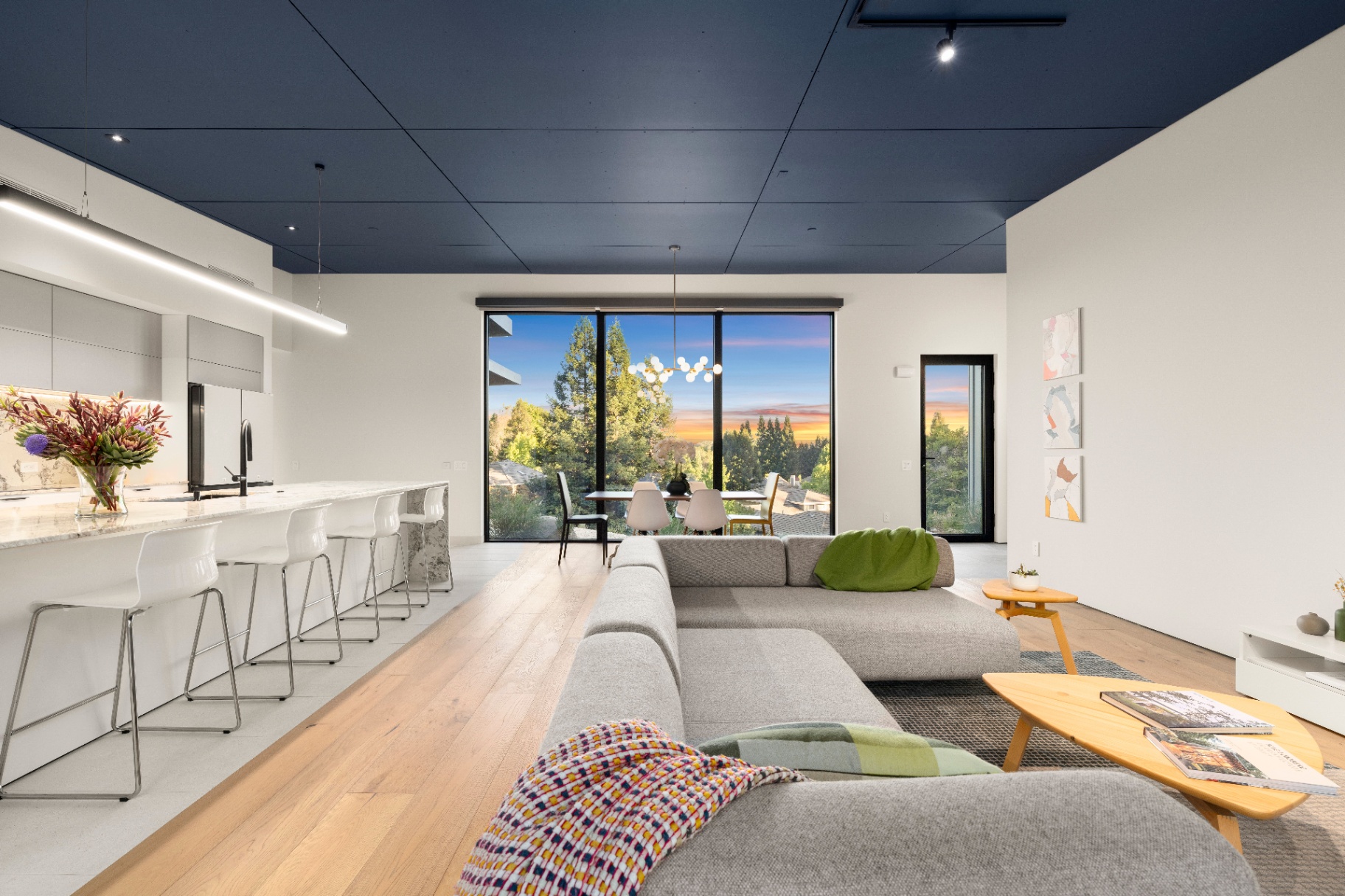 Living room at sunset with valley views